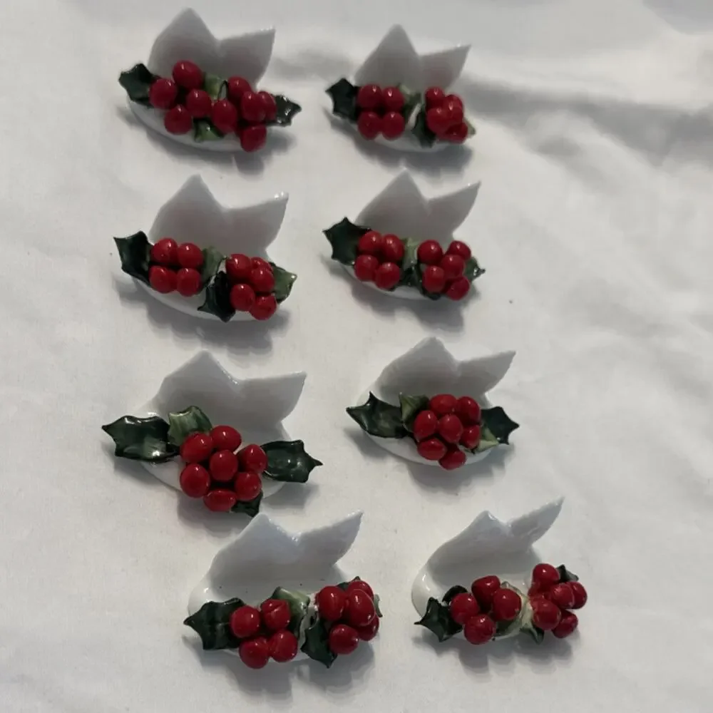 Coalport Bone China Christmas Holly Berry Oval Napkin cards holder Set of 2